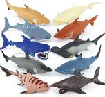 Pacote com 10 brinquedos de tubarão da Axbotoy, conjunto de brinquedos de tubarão realistas macios e elásticos de 20 cm, brinquedos de banheira flutuante infantil e lembrancinhas de festa de aniversário para meninos, meninas e crianças