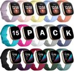 Pacote com 15 pulseiras compatíveis com Fitbit Versa 3/Fitbit Sense, pulseira de substituição macia para Fitbit Sense/Versa 3 pulseiras femininas, pulseira de relógio esportivo flexível à prova d'água para mulheres e homens, pacote com 15