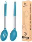 Pacote de 2 colheres de cozimento de silicone grande, colher de basting sólido antiaderente, utensílios de cozinha resistentes ao calor para mistura, porção, drenagem (azul)