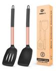 Pacote de 2 Turner sólido de silicone, espátulas de cozinha ranhuradas antiaderentes, utensílios de cozinha livres de BPA resistentes ao calor, utensílios de cozinha ideais para peixes, ovos, panquecas (ROSE GOLD BLACK)