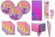 Pacote de festa exclusivo Tangled Rapunzel para 16, com pratos e guardanapos