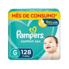 Pacote de fralda infantil pampers confort sec g 128