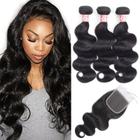 Pacotes de cabelo com fecho LS HAIR Body Wave 100% brasileiros