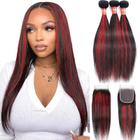 Pacotes de cabelo haha Highlight Red 1B/99J Burgundy Ombre 14-18