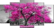 Painel Dd Quadro Mosaico 5 Partes Para Sala Arvore Ipe Rosa