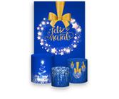 Painel De Festa 3d Vertical + Trio De Capa Cilindro - Feliz Natal Azul Efeito Glitter Dourado 033