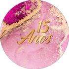 Painel De Festa Redondo 1,50x1,50 - Efeito Mármore Pink com Dourado 15 Anos 185