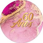 Painel De Festa Redondo 1,50x1,50 - Efeito Mármore Pink com Dourado 60 Anos 179 - Via Cores