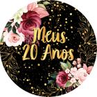 Painel De Festa Redondo 1,50x1,50 - Meus 20 Anos Dourado Floral 048