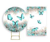 Painel De Festa Redondo 1,50x1,50 + Painel Vertical 1,50x2,20 - Borboleta Floral 019