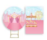 Painel De Festa Redondo 1,50x1,50 + Painel Vertical 1,50x2,20 - Circo Rosa Tendas 011