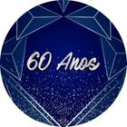 Painel De Festa Redondo 1,5x1,5 - Azul Geométrico Prateado 60 Anos 072