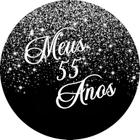 Painel De Festa Redondo 1,5x1,5 - Efeito Glitter Prata Caindo Meus 55 Anos 132