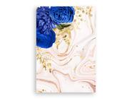 Painel De Festa Vertical 1,50 x 2,20 - Efeito Marmorizado Rose Floral Azul Com Dourado 055