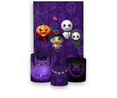 Painel De Festa Vertical 1,50 x 2,20 + Trio De Capas Cilindro - Halloween Cute Roxo Fantasminha 011