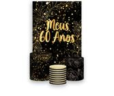 Painel De Festa Vertical 1,50 x 2,20 + Trio De Capas Cilindro - Meus 60 Anos Dourado 078