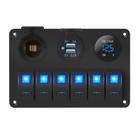 Painel de Interruptor Marinho 12V/24V - 6 Gangs, Voltímetro Digital e Carregador USB