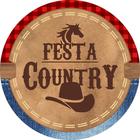 Painel de Lona Redondo Festa Country Chapeu de Cowboy fundo Xadrez