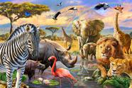 Painel de Lona Safari de Animais Realistas na Savana