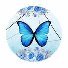 Painel de Tecido Sublimado Borboleta Azul Flores e Formas 150x150