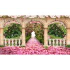 Painel de Tecido Sublimado Jardim de Flores Arcos de Pedra