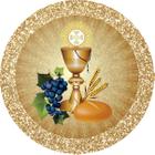 Painel de Tecido Sublimado Redondo Comunhão Borda Glitter c/ Elástico