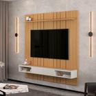 Painel home suspenso com nicho Fendi cinza claro de 1 gaveta grande e alto Cle. 1.80m para TV até 75'' polegadas estilo listrado com prateleira cor Fr