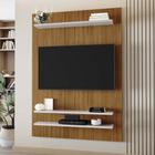 Painel Home Suspenso Para TV Até 50 Polegadas 3 Prateleiras Sala de Estar Marrom Madeira e Off White