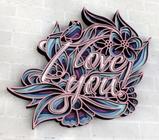 Painel I Love You Em Camadas Cores Mdf 29cm 3d