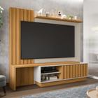 Painel Para TV Sala Quarto 65 Polegadas Rack Home MDF Ripado Marrom Nature Branco Off White 220cm