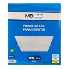 Painel Plafon Led Embutir 17X17cm 12W 3000K Bivolt - MB Led - 4033