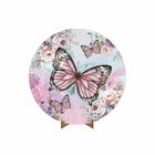 Painel Redondo 3D Borboleta Tecido 50Cm X 50Cm Suporte Mdf