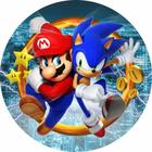 Painel Redondo 3D Sonic Vs Mario Tecido Sublimado 1,50M X