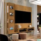 Painel Suspenso Moderno 1.60m para TVs Até 50 Polegadas com porta retrato - Estrela Wood - Cumaru/Cumaru Ripado 3D