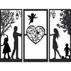 Painel trio Decorativo de Parede Família Casal + menino + menina + coração geométrico e Aplique anjinho em MDF 3mm Preto