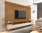 Painel Versátil Ripado 2.2x1.8 + Rack Vivare Wood 2.2 p/ TV até 75'' Nature/Off White - Giga Móveis