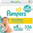 Pampers Sensitive lenços humidecidas à base de água para bebês, hipoalergênicos e sem perfume.