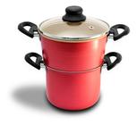 Panela A Vapor Teflon Cuscuz Legumes Fervedor N14 Vermelho