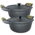 Panela Alumínio Batido Craqueada Alça Madeira - 34 E 36 Cm