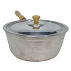 Panela Caçarola Alumínio Polido Cabo e Pomel de Madeira 20cm Tampa de Alumínio