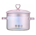 Panela de Vidro Antiaderente Rosa Com Tampa e Alça