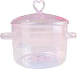 Panela de vidro com tampa e alça, panela de vidro transparente para sopa, macarrão, comida para bebê, rosa, 1900ML