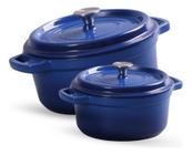 Panela Ferro Fundido Esmaltado Antiaderente 20cm 22cm Azul Com Tampa