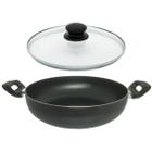 Panela Wok Antiaderente Frigideira Com Tampa de Vidro 24 cm