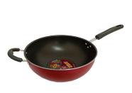 Panela Wok Antiaderente Grande 28Cm Cabo Duplo Cor Cereja - Docesar