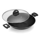 Panela Wok Antiaderente Preta Aluminio Nacional Com Tampa