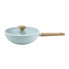 Panela Wok Cerâmica 28cm Cinza Antiaderente - Tampa de Vidro