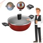 Panela Wok Colore 24cm Tampa de Vidro e Alça AA Cor Bege e Vermelho - Alegrete