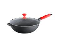 Panela Wok Ferro Tampa Vidro Cabo Silicone 28cm Vermelha - Libaneza