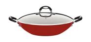 Panela Wok Mônaco Induction 32 cm 4,5 L em Alumínio com Revestimento Antiaderente Vermelho com Tampa de Vidro Tramontina 28708/732